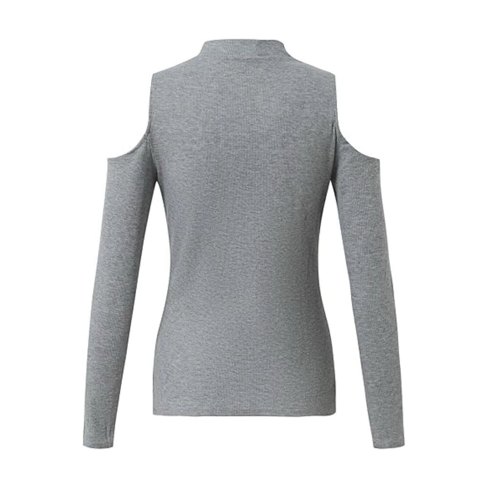 Trouve Gray Cold Shoulder Casual Top Long Sleeve Fabric Sparkle, Size S